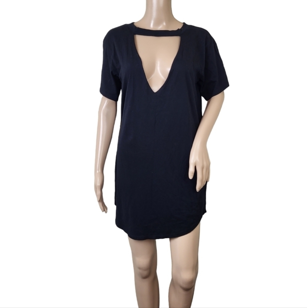 Forever 21 Keyhole Neck Shift Dress Women's Plus Black Short Sleeve